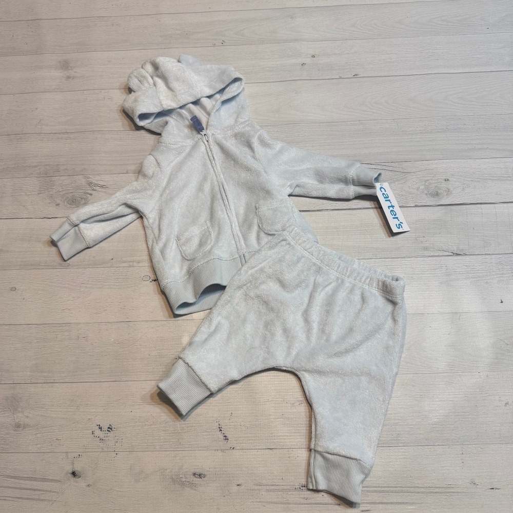 Carters baby terry light blue sweatshirt pant set 3 months NEW